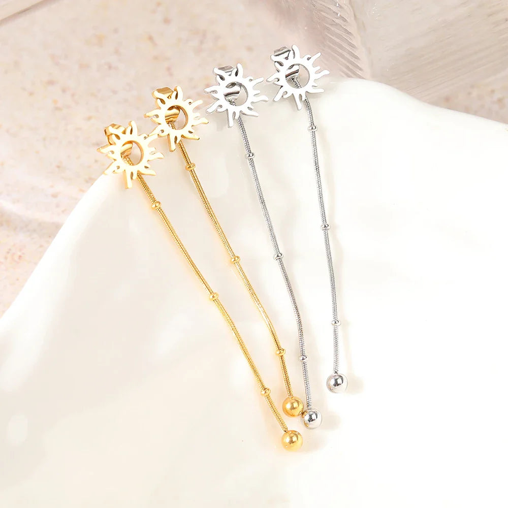 Sun Silver Dangle Stud Earrings