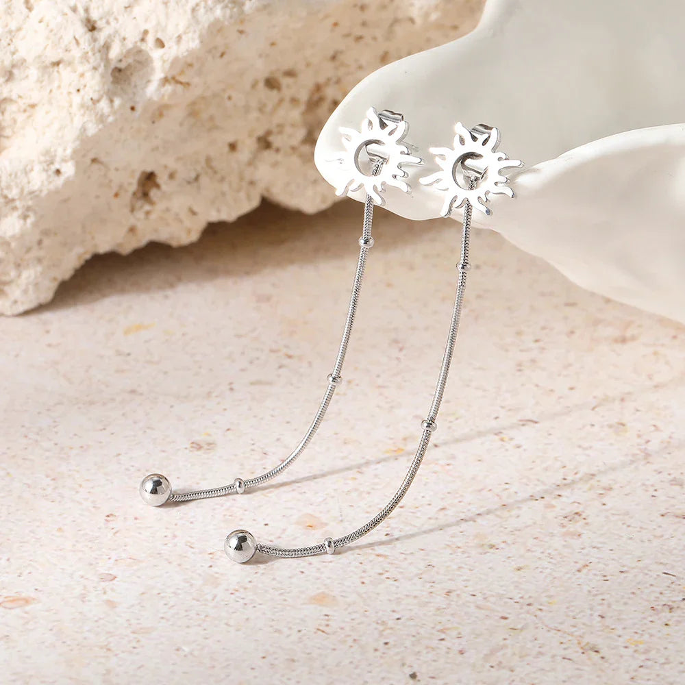 Sun Silver Dangle Stud Earrings