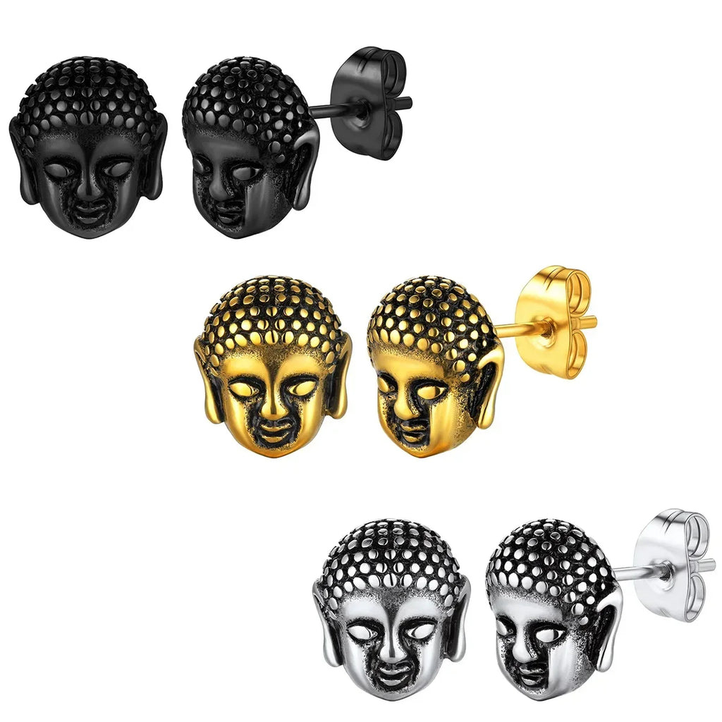 Gold Buddha Head Stud Earrings