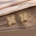 Gold Zircon 4-Leaf Clover Stud Earrings