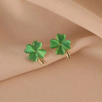 Green Four-Leaf Clover Stud Earrings