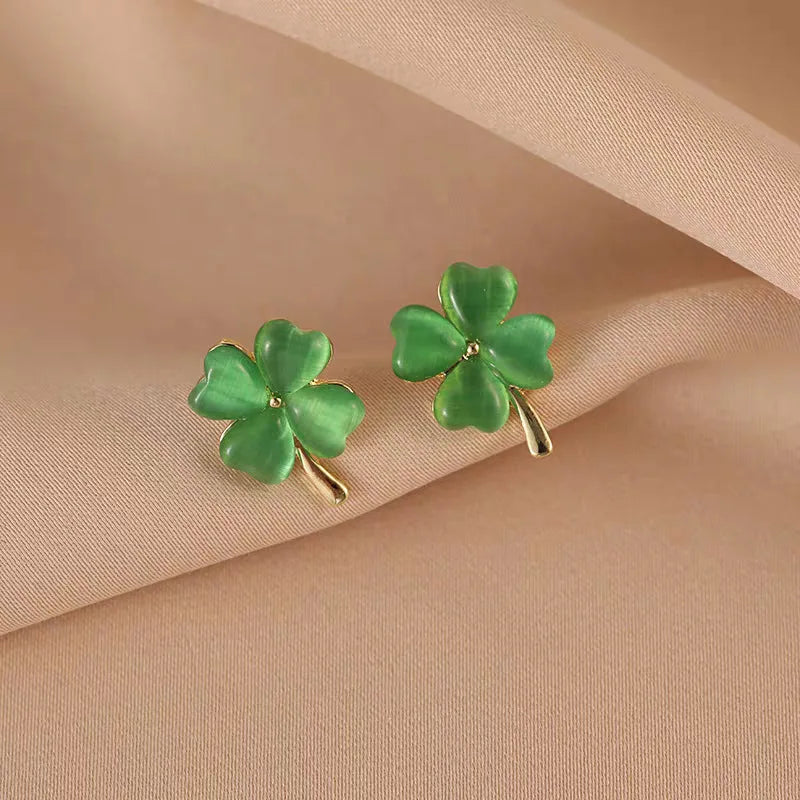 Green Four-Leaf Clover Stud Earrings