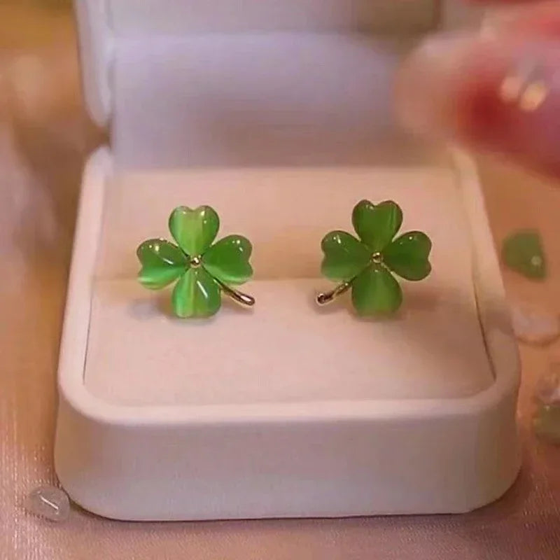 Green Four-Leaf Clover Stud Earrings
