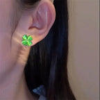 Green Four-Leaf Clover Stud Earrings