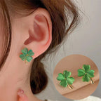 Green Four-Leaf Clover Stud Earrings