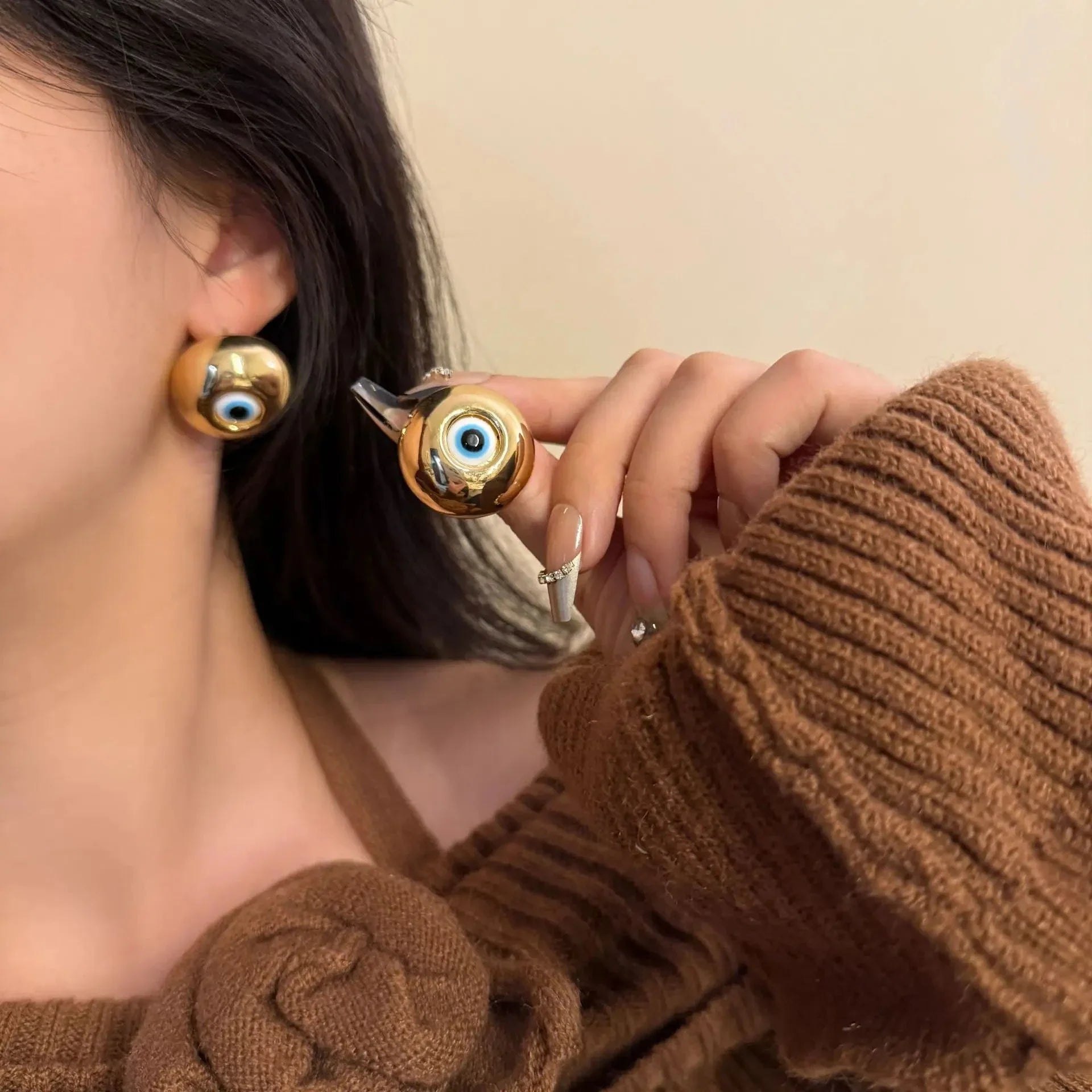 Vintage Evil Eye Stud Earrings gold