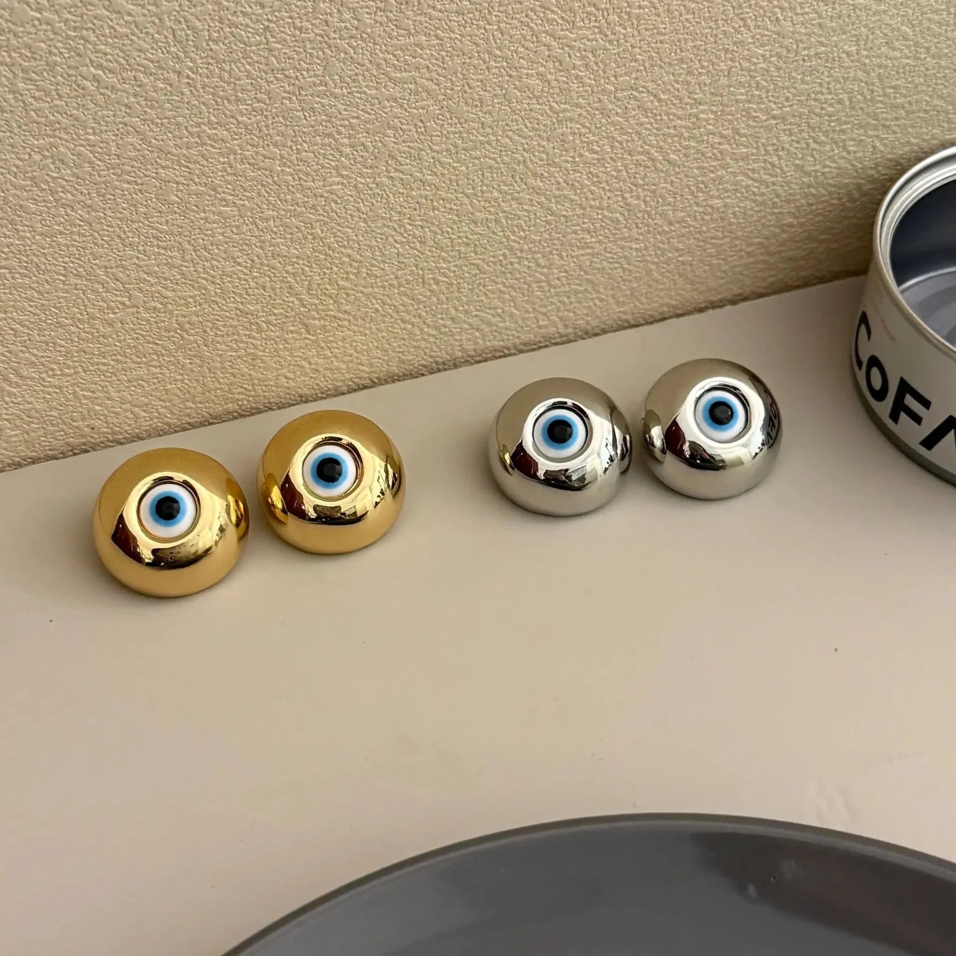 Vintage Evil Eye Stud Earrings gold