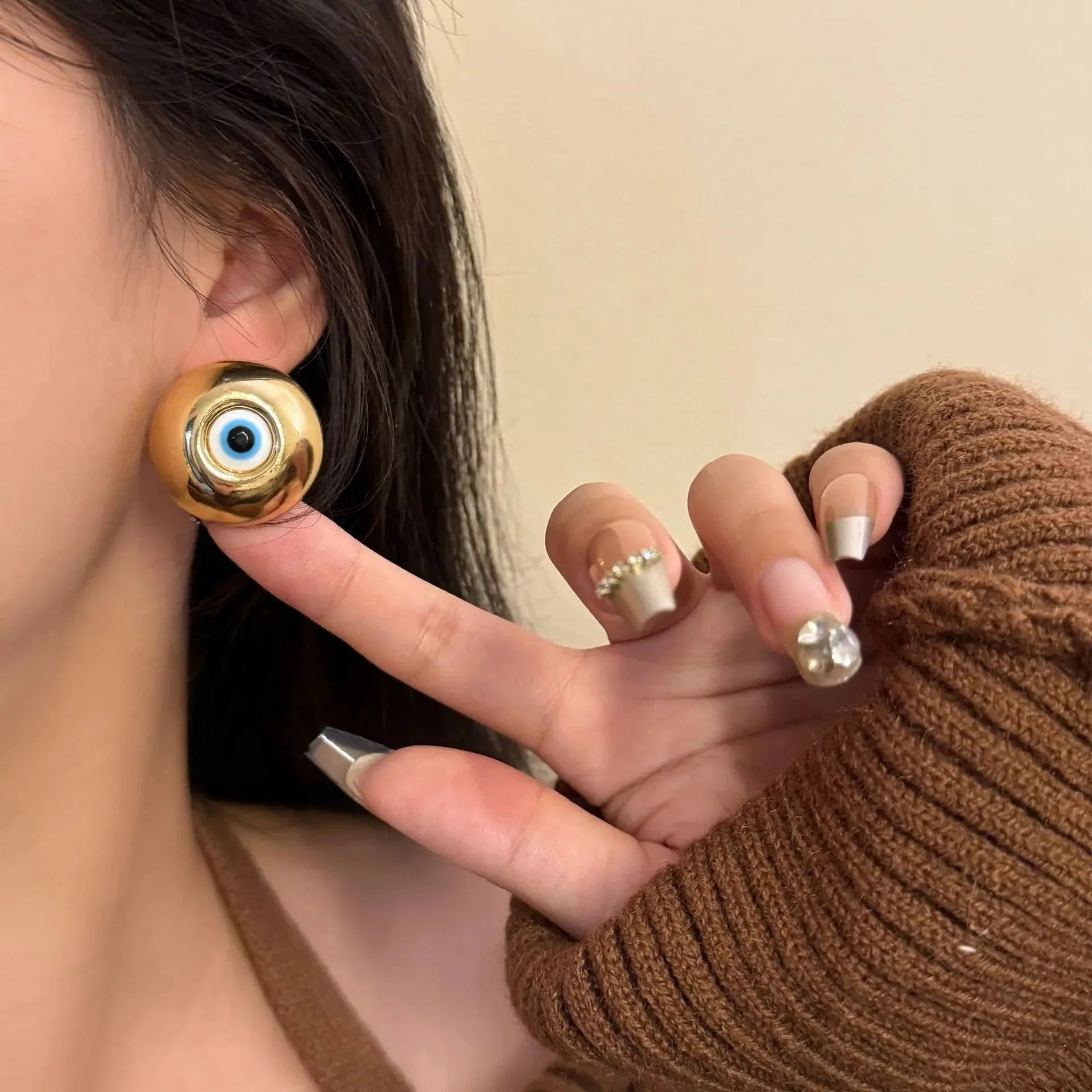 Vintage Evil Eye Stud Earrings gold