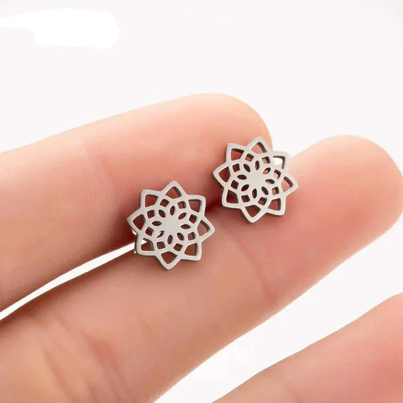 Mandala Women's Stud Earrings Silver
