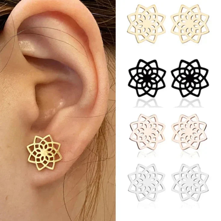 Mandala Women's Stud Earrings Gold