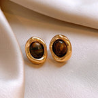 Oval Tiger's Eye Stud Earrings