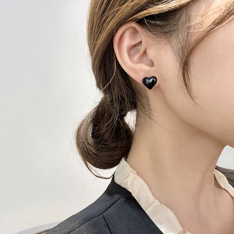 Heart Stud Earrings for Women black