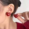 Heart Stud Earrings for Women red