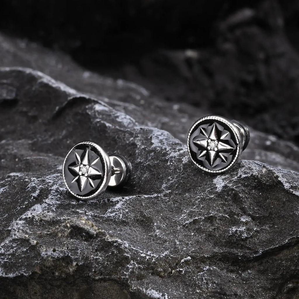 Men's Compass Stud Earrings Wind Rose