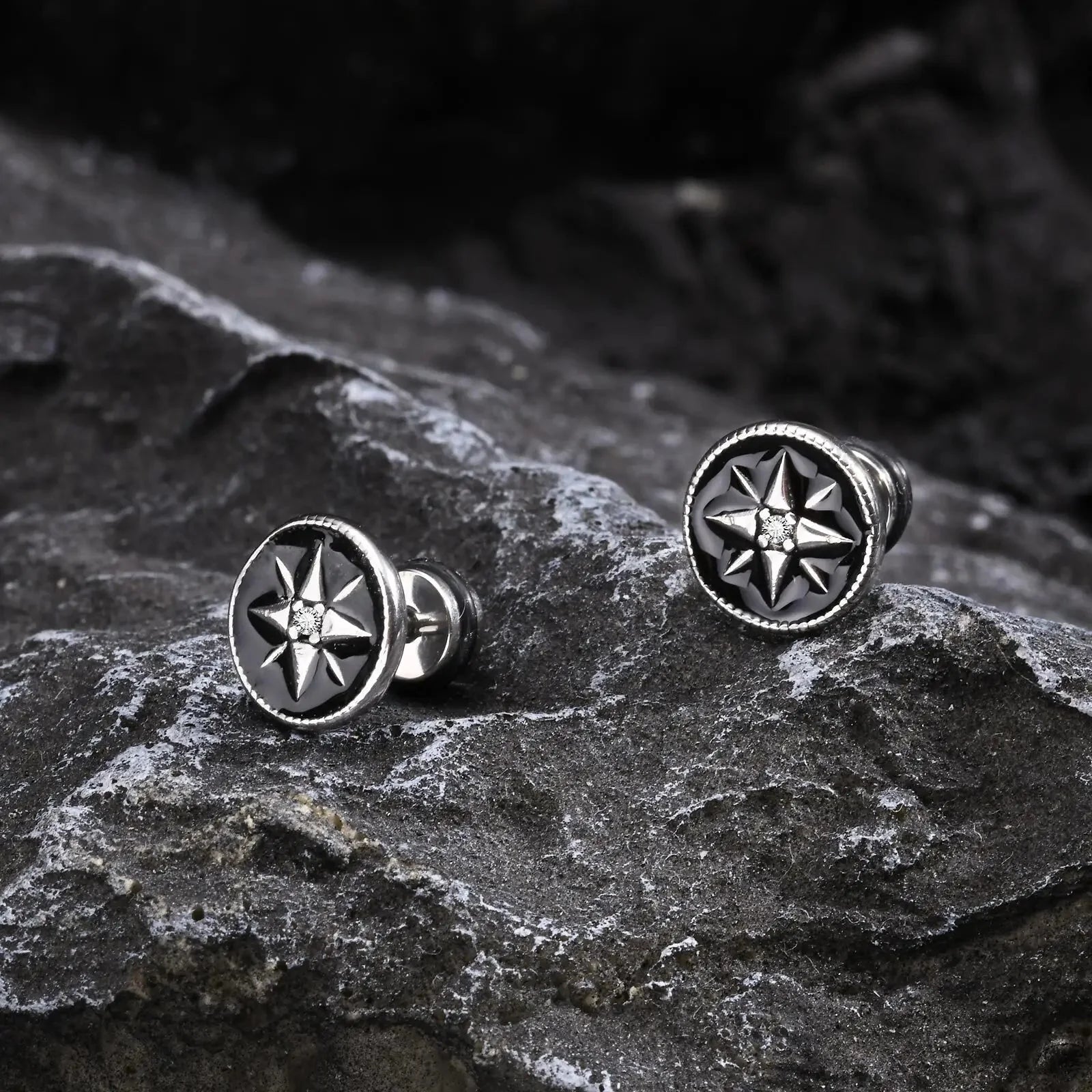 Men's Compass Stud Earrings Wind Rose