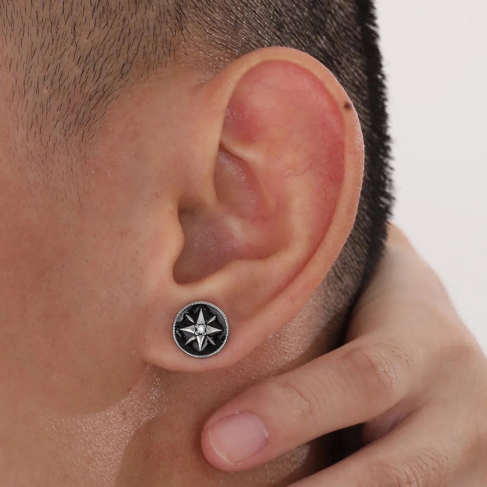 Men's Compass Stud Earrings Wind Rose