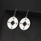 Compass Drop Earrings Compass Rose Wind Rose Women Silver