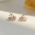 Asymmetrical pink seashell earrings
