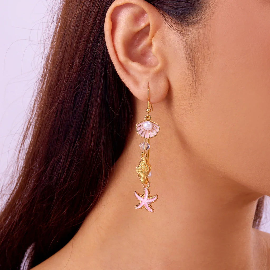 Colorful pink shell dangle earrings