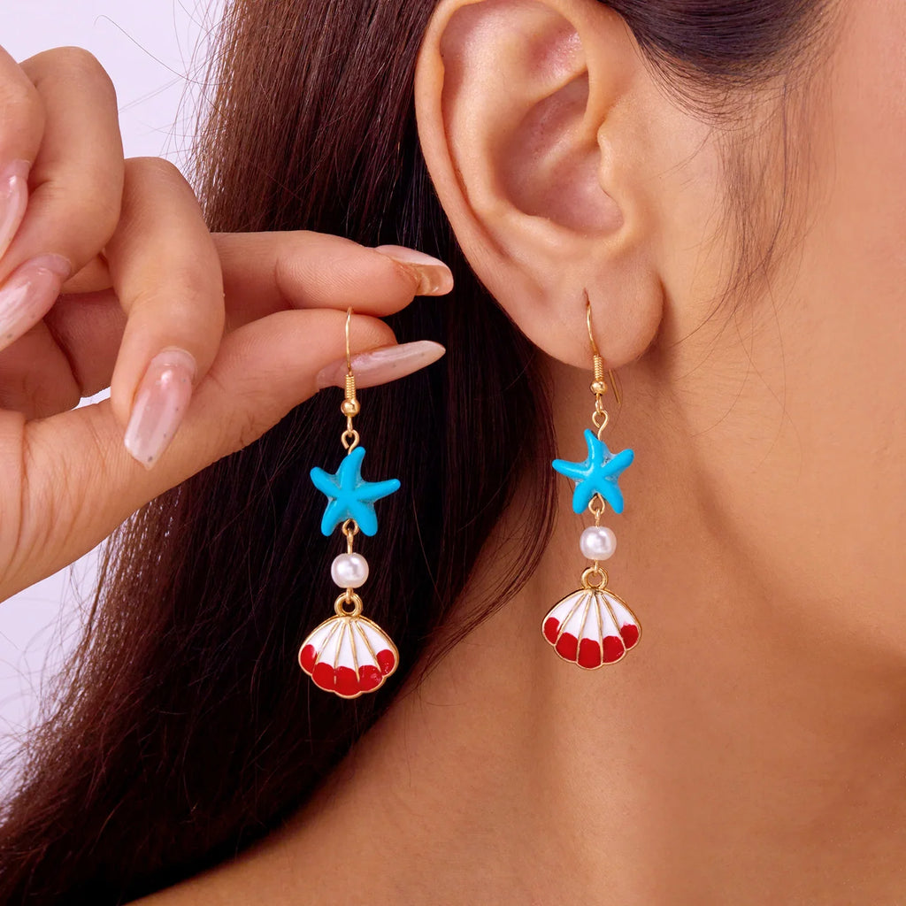 Colorful turquoise shell dangle earrings