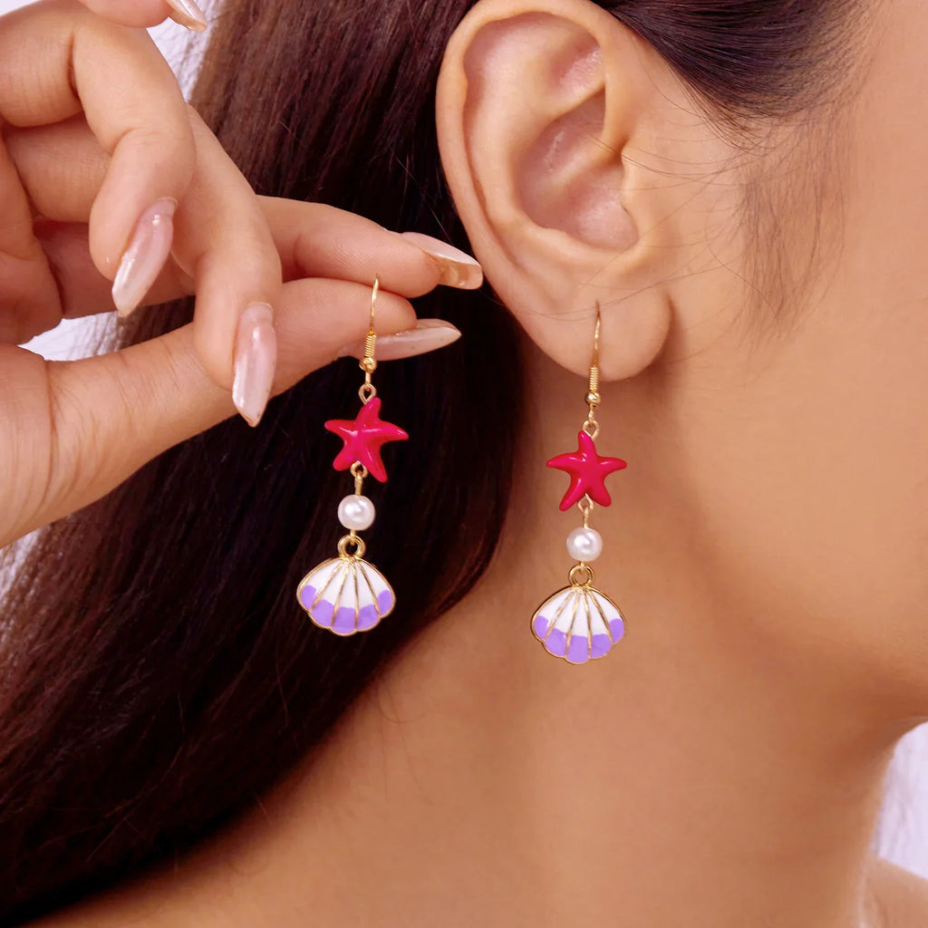 Colorful red shell dangle earrings