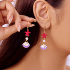 Colorful red shell dangle earrings