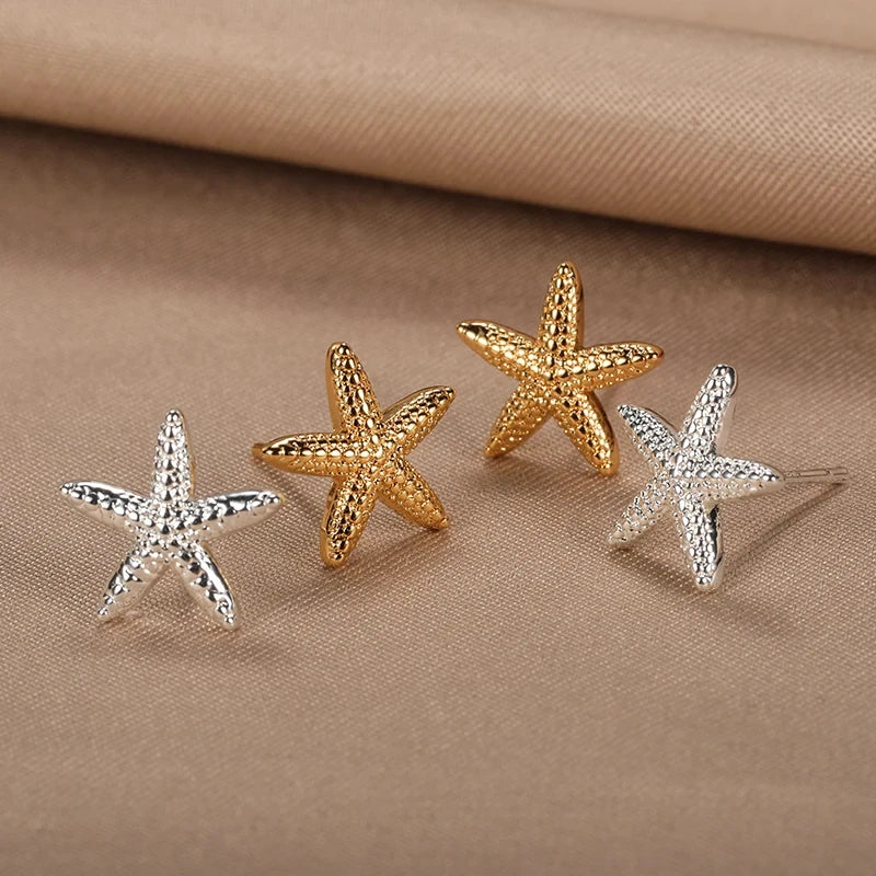 Shell earrings for women, silver starfish