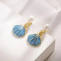 Blue Seashell Scallop Earrings