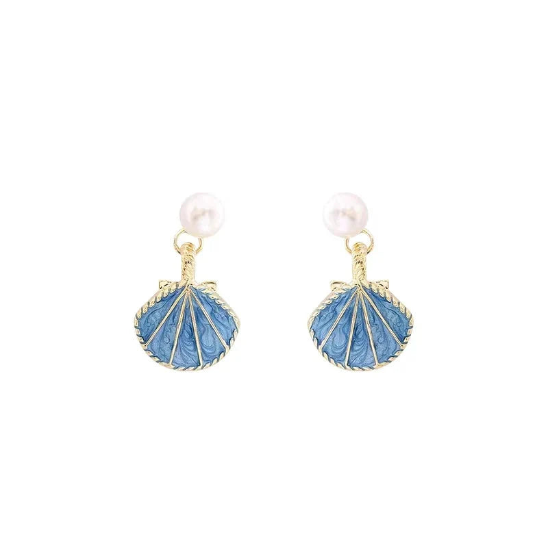 Blue Seashell Scallop Earrings