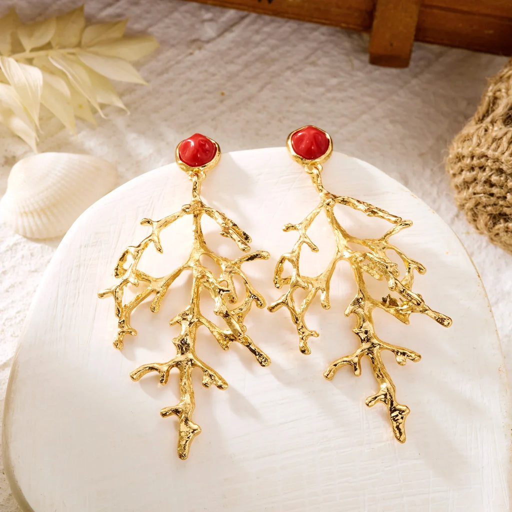 Gold coral earrings