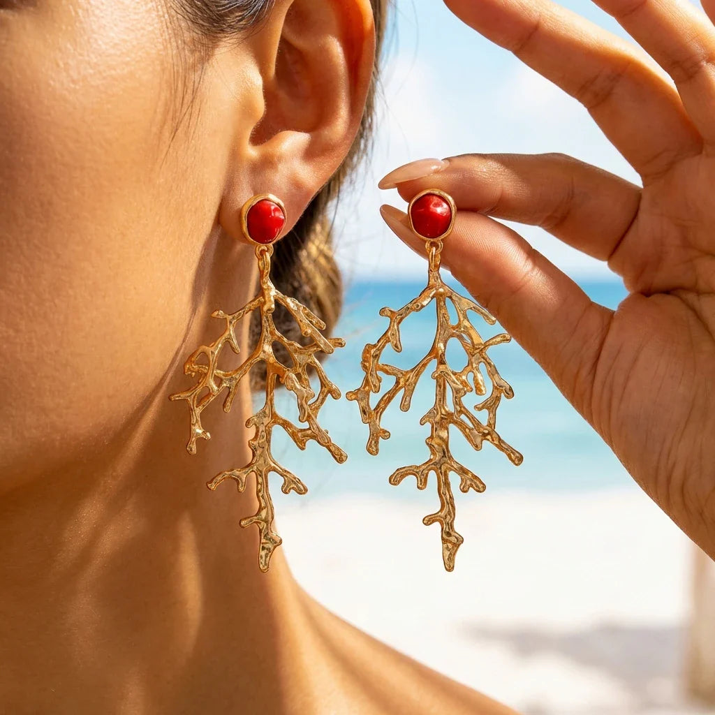 Gold coral earrings