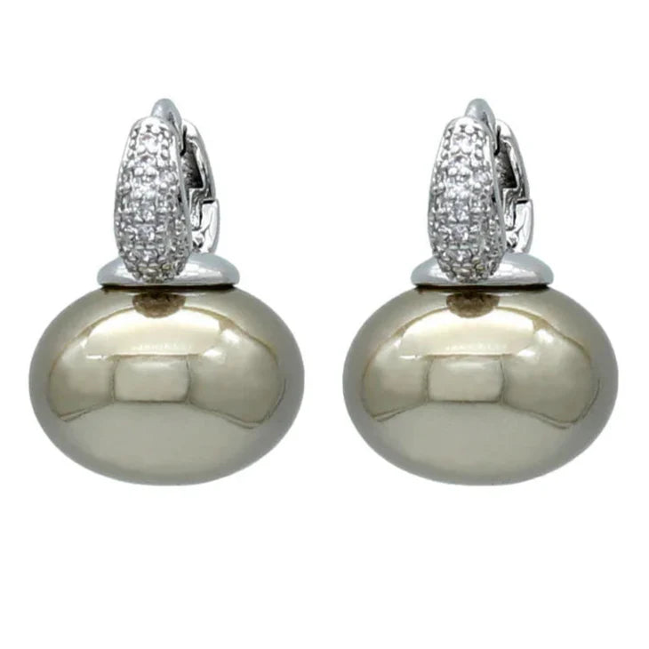 Hoop Earrings with Blue Pearl and Beige Zircon in Silver