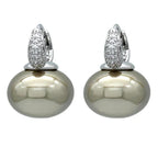 Hoop Earrings with Blue Pearl and Beige Zircon in Silver