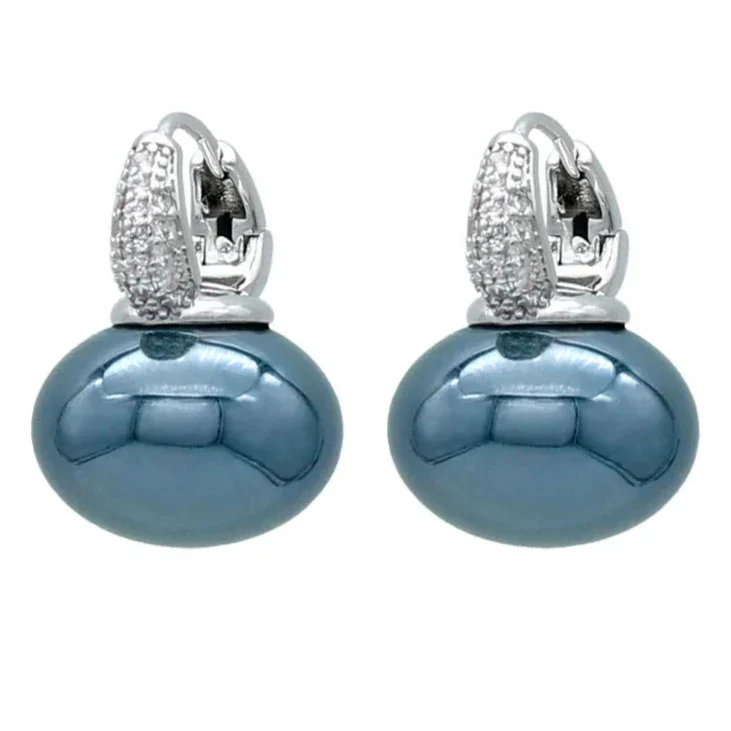 Hoop Earrings with Blue Pearl and Blue Zircon in Silver