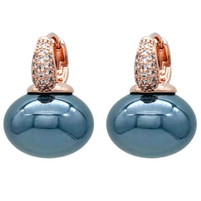 Hoop Earrings with Blue Pearl and Gold and Blue Zircon