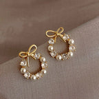 Hoop Earrings with Pearls and Bow Tie