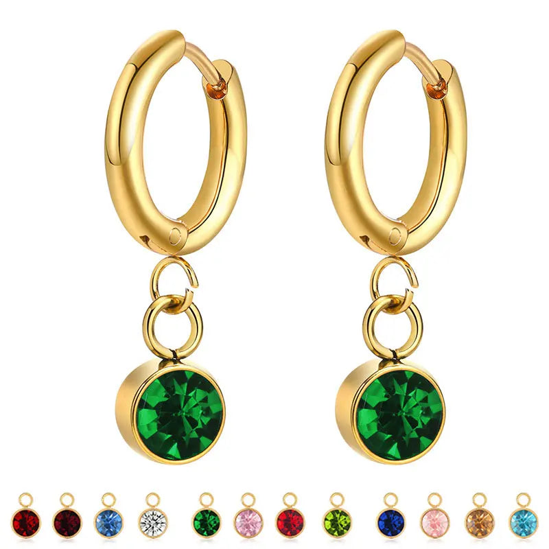 Birthstone Zircon Hoop Earrings