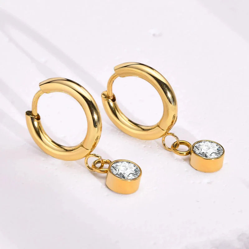 Birthstone Zircon Hoop Earrings