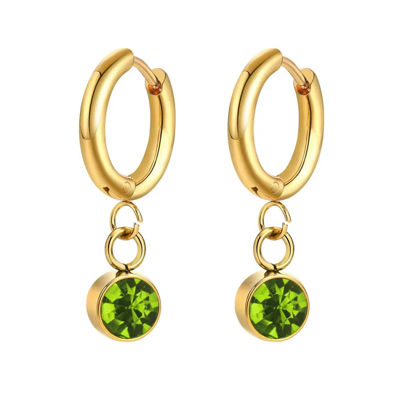 Birthstone Zircon Hoop Earrings