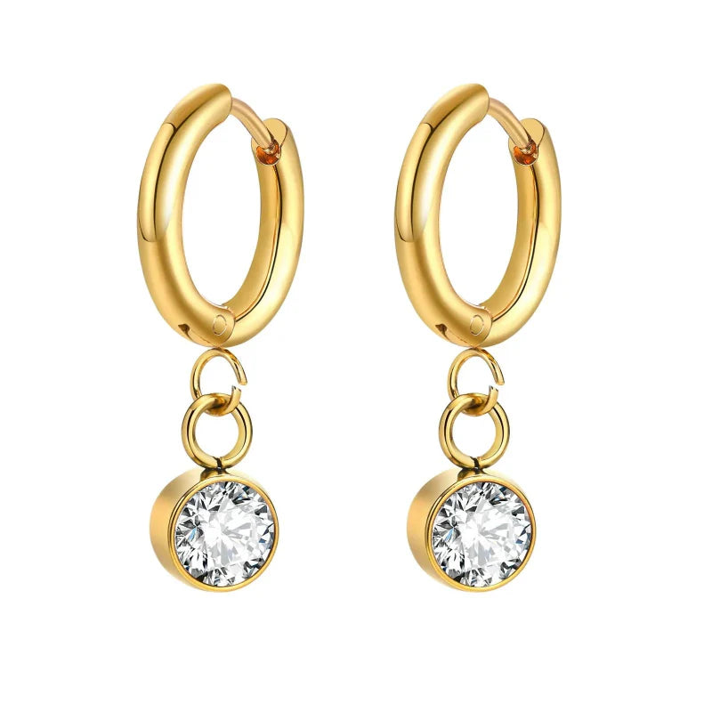 Birthstone Zircon Hoop Earrings
