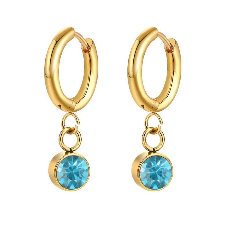 Birthstone Zircon Hoop Earrings
