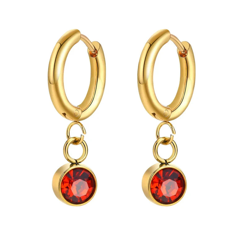 Birthstone Zircon Hoop Earrings