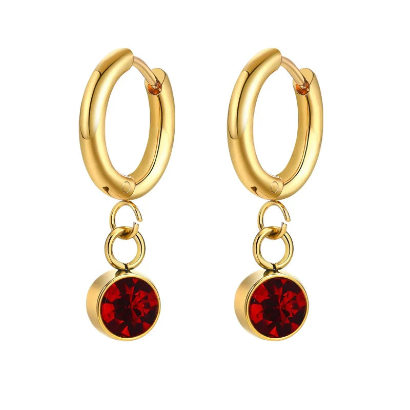 Birthstone Zircon Hoop Earrings