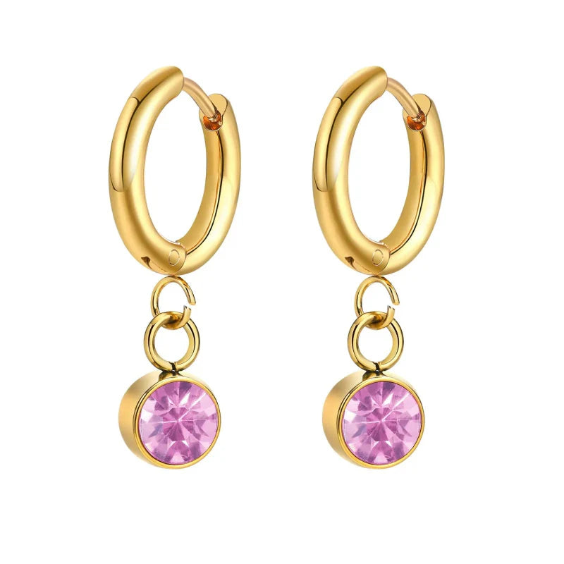Birthstone Zircon Hoop Earrings