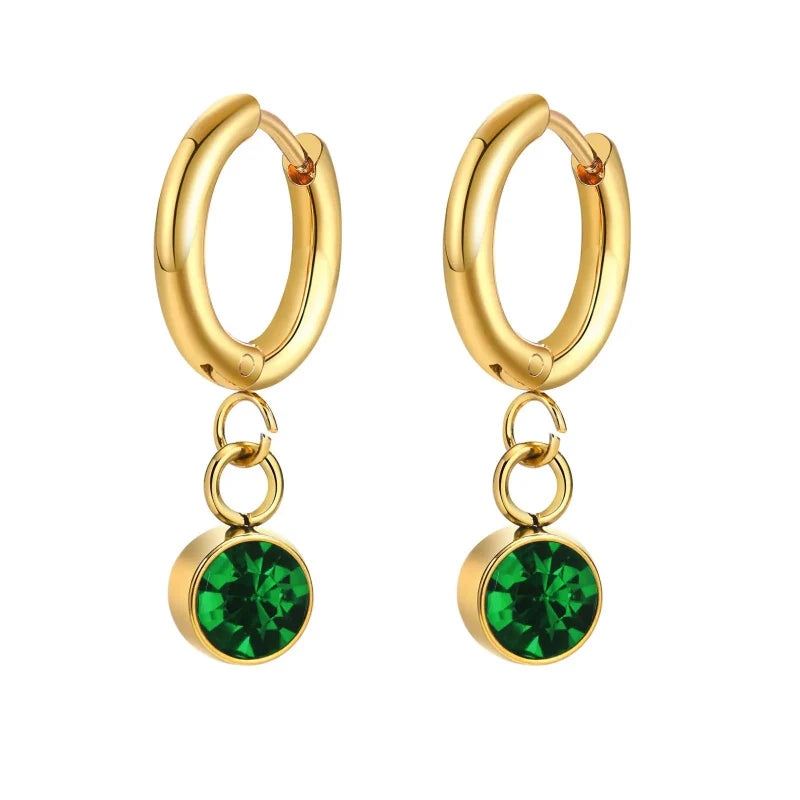 Birthstone Zircon Hoop Earrings