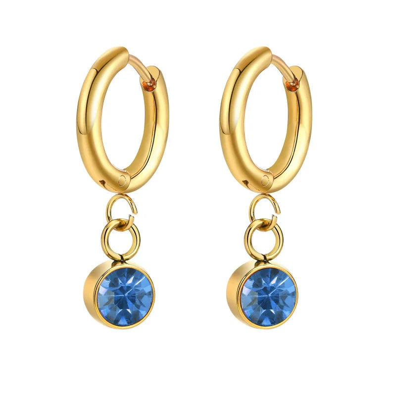 Birthstone Zircon Hoop Earrings