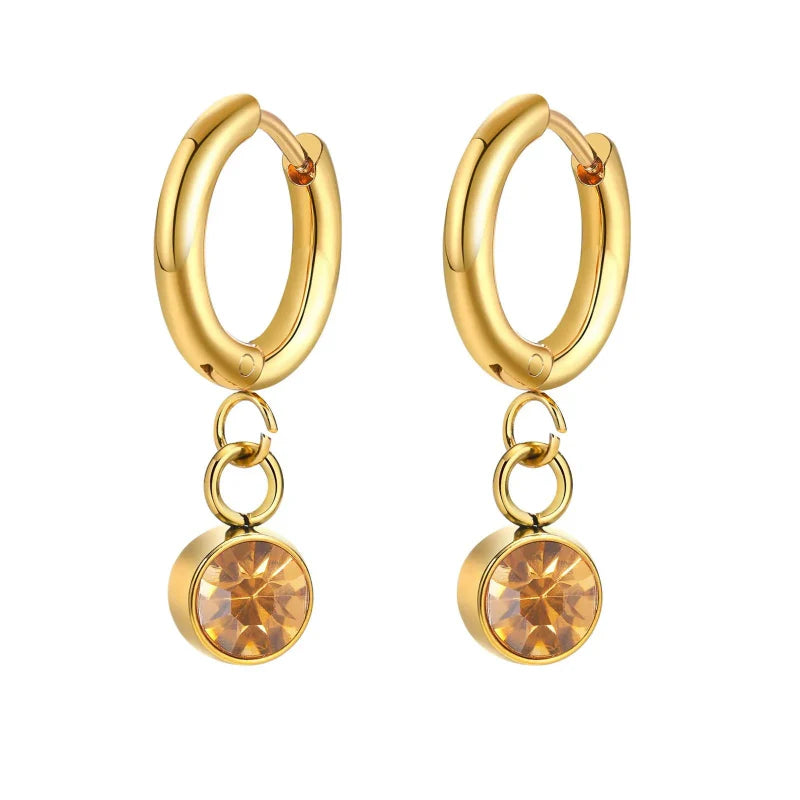 Birthstone Zircon Hoop Earrings