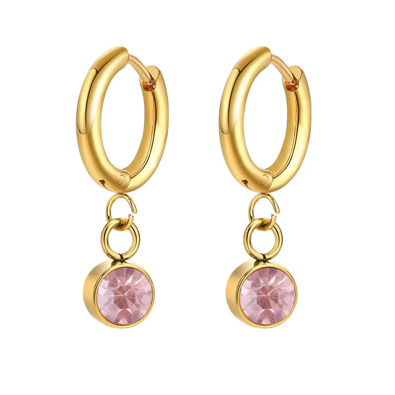 Birthstone Zircon Hoop Earrings