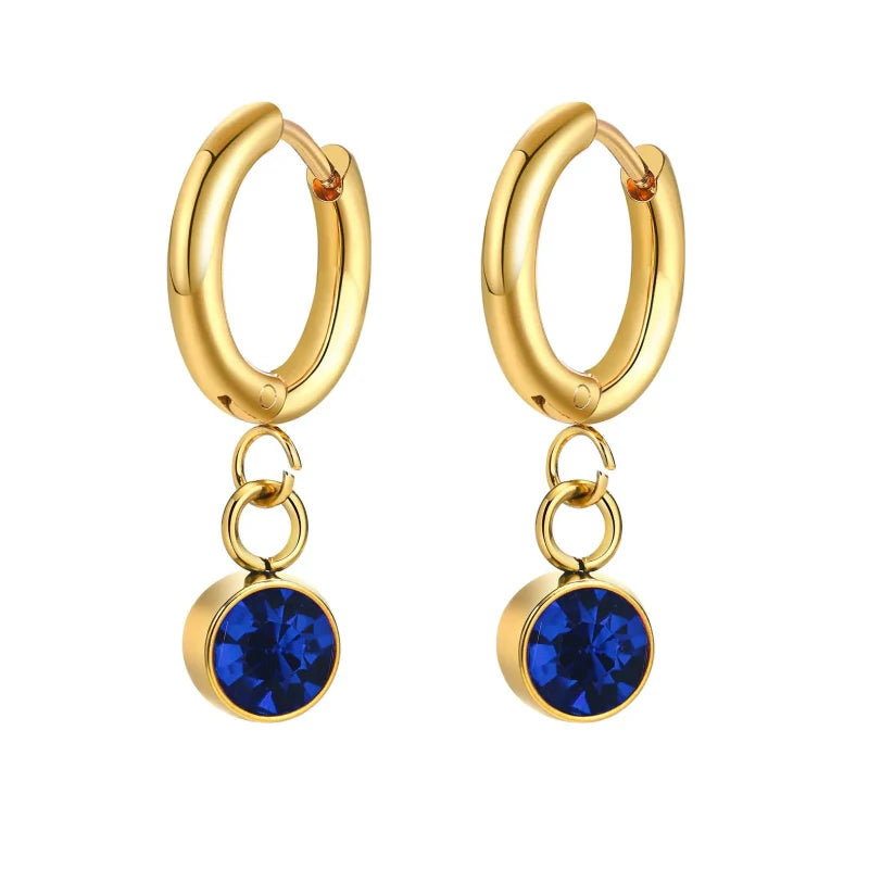 Birthstone Zircon Hoop Earrings