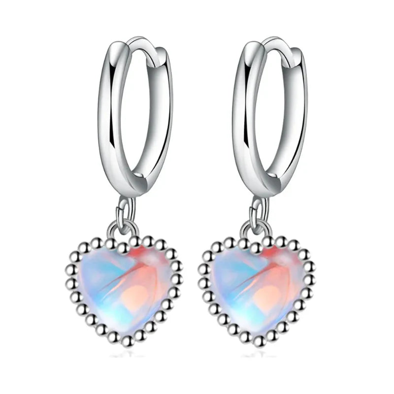 Moonstone Heart Hoop Earrings
